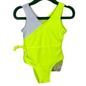 Neon Yellow & White Toddler One-Piece Swimsuit UPF 50+ Protection 18-24M, NWT